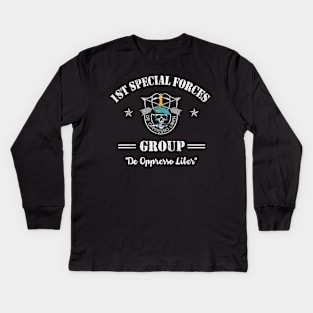 US Army 1st Special Forces Group Skull De Oppresso Liber SFG - Gift for Veterans Day 4th of July or Patriotic Memorial Day Kids Long Sleeve T-Shirt